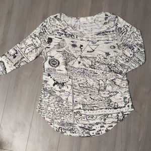 Anthropologie Map Print 3/4 Sleeve Shirt